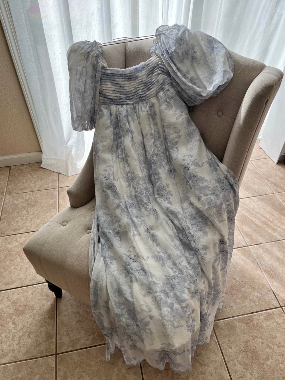 Worth Collective Blue & White Floral Smocked Maxi Dress - New